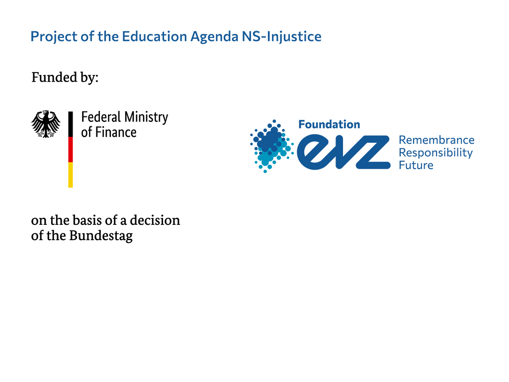 Logos of the Foundation Remembrance, Responsibility and Future (EVZ) and the Federal Ministry of Finance (BMF)